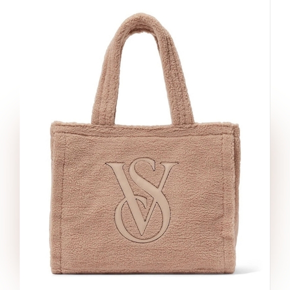 New Victoria's Secret Plush Fleece Tote Tan Brown Sherpa Brand - Picture 2 of 4
